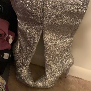 Silver thigh high boots